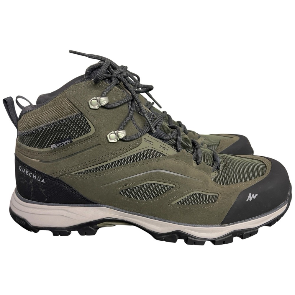 Quechua MH100 Mid Waterproof Hiking Boots Olive Green Men's Size 10.5 EU 44